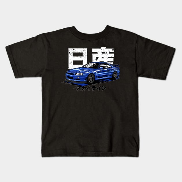 Nissan Skyline R34 GTR Kids T-Shirt by idrdesign